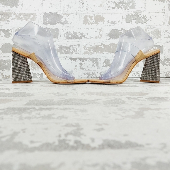 New Schutz Ariellen Vinyl Crystal Block Heel Square Toe Sandals O97 - Picture 7 of 15